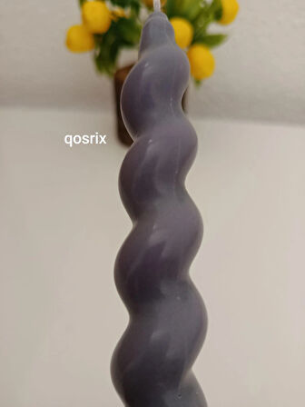 qosrix Gri Italyan Burgulu Şamdan Soya Mumu Doğal Kokulu Çubuk Konik Burgu Spiral Mum Dekoratif 1 Adet