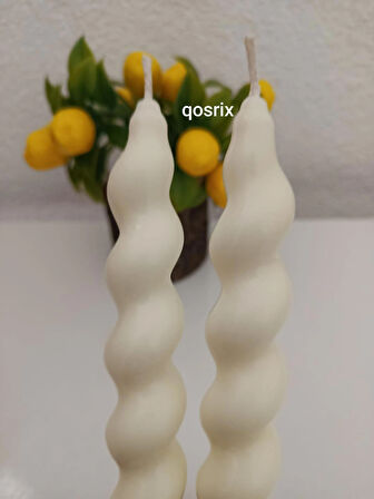 qosrix 2'li Açık Krem Italyan Burgulu Şamdan Soya Mumu Doğal Kokulu Uzun Çubuk Konik Burgu Spiral Mum Dekoratif