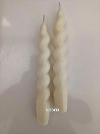 qosrix 2'li Açık Krem Italyan Burgulu Şamdan Soya Mumu Doğal Kokulu Uzun Çubuk Konik Burgu Spiral Mum Dekoratif