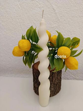 qosrix 2'li Açık Krem Italyan Burgulu Şamdan Soya Mumu Doğal Kokulu Uzun Çubuk Konik Burgu Spiral Mum Dekoratif