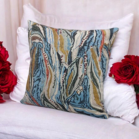 Kırlent Kılıfı-Döşemelik Kalın Kumaş-44-44 cm- Bohem Desen