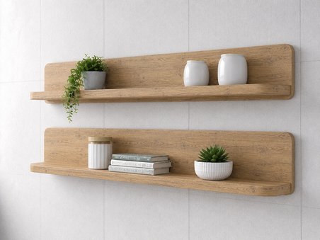 Duvara Monte Katlanır Masa + 2’li Raf Seti 60 x 110 cm Oval Köşe Yer Kaplamaz Çok Amaçlı Masa Çam Renk