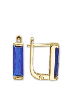 Lacivert Taşlı Altın Çubuk Küpe