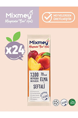 Mixmey Şeftali Meyveli Bar 24 Adet | Glutensiz, Vegan Sağlıklı Atıştırmalık - 20gr X 24 Adet