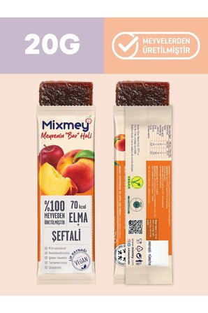 Mixmey Şeftali Meyveli Bar 24 Adet | Glutensiz, Vegan Sağlıklı Atıştırmalık - 20gr X 24 Adet