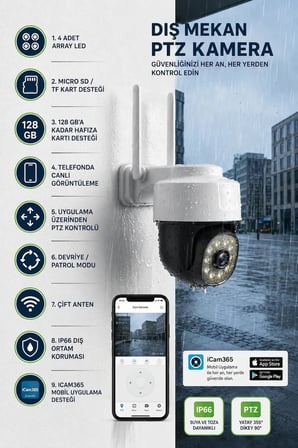 PTZ-26 WiFi Akıllı Güvenlik Kamerası 2MP 1080P Full HD 355° Döner Hareket Takipli Gece Görüşlü Çift Yönlü Ses