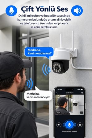 PTZ-26 WiFi Akıllı Güvenlik Kamerası 2MP 1080P Full HD 355° Döner Hareket Takipli Gece Görüşlü Çift Yönlü Ses