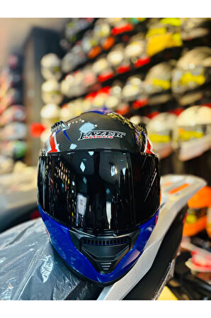 Fazer Siyah Vizör Rush Blue Red White Full Face Güneş Vizörlü Motosiklet Kaskı