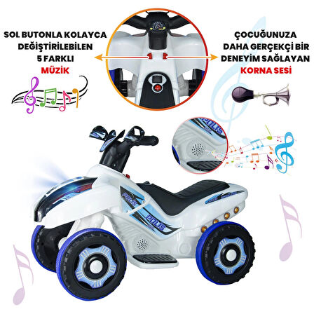 Uj Toys Müzikli ve Led Işıklı Akülü Atv 6V Ranger-Beyaz Polis