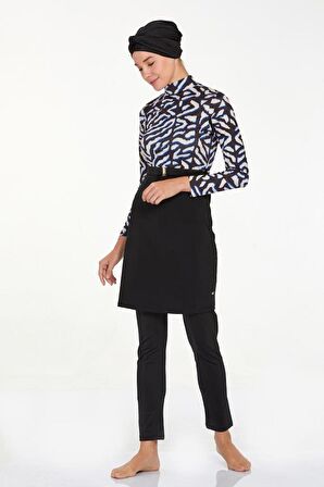 Adasea 4445 Demi Siyah Tam Boy Tasarım Tesettür Mayo