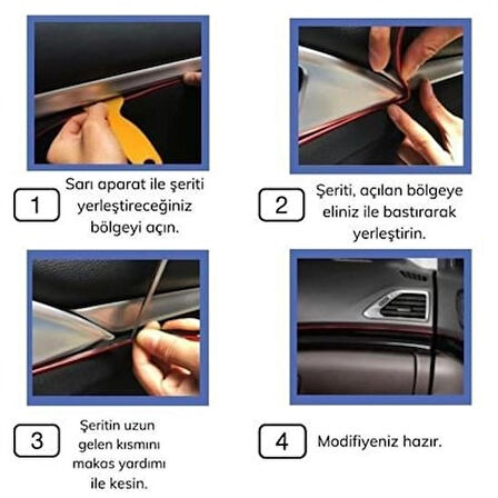 Mavi Araba Oto Trim Dekorasyon Şeridi Kauçuk Elastik Kolay Kurulum 5 metre Şerit Bant