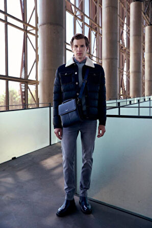  Erkek Mont Şişme Suni Deri Kürklü ve Kot Detaylı 4524