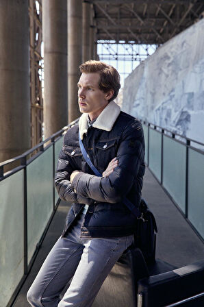  Erkek Mont Şişme Suni Deri Kürklü ve Kot Detaylı 4524