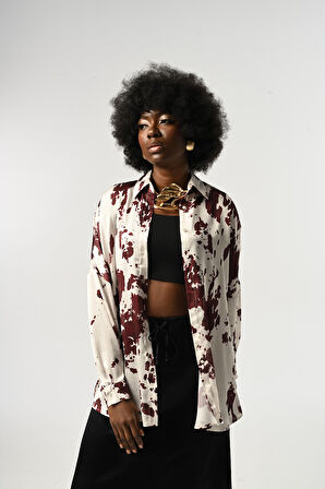 KADIN KARIŞIK DESENLİ OVERSİZE GÖMLEK