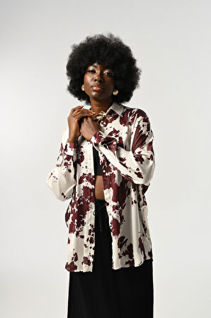 KADIN KARIŞIK DESENLİ OVERSİZE GÖMLEK