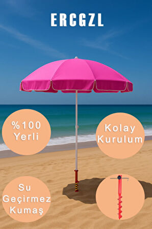 Plaj Şemsiyesi ve Şemsiye Sabitleme Kazığı Seti – UV Koruma, Su Geçirmez, 10 Telli