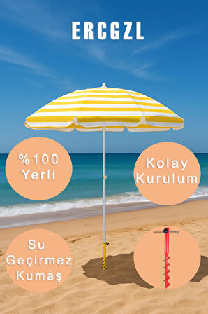 Plaj Şemsiyesi ve Şemsiye Sabitleme Kazığı Seti – UV Koruma, Su Geçirmez, 8 Telli