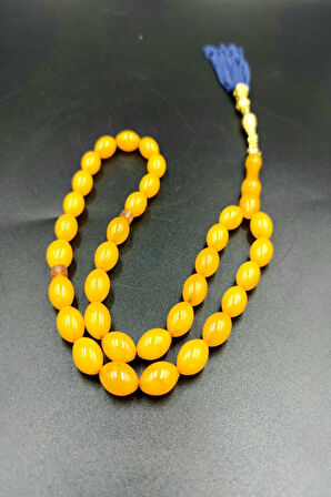 Arpa Kesim Sarı Alpaka Püsküllü Tespih (Ahşap Kutu)