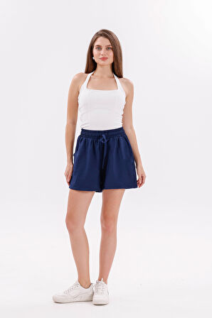 Genıus Store Kadın Şort Aerobin Pamuklu Cepli Çekmez Kumaş Beli Lastikli Şort 