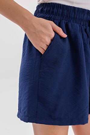 Genıus Store Kadın Şort Aerobin Pamuklu Cepli Çekmez Kumaş Beli Lastikli Şort 