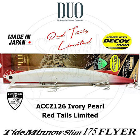 Duo Tide Minnow Slim 175 FLYER ACCZ126 Ivory Pearl Red Tail Limited Sahte Balık