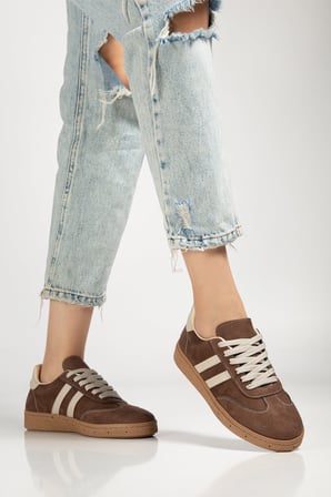 Kadın Kahve Süet Leopar Günlük Sneaker