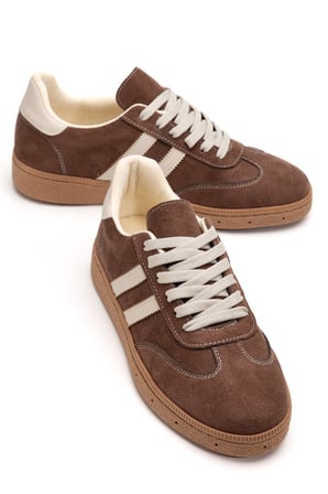 Kadın Kahve Süet Leopar Günlük Sneaker