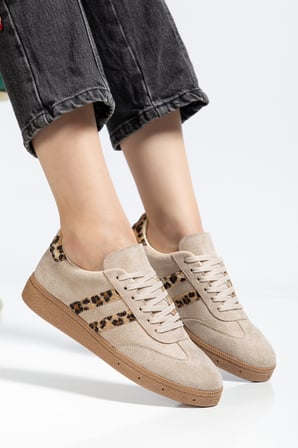 Kadın Kahve Süet Leopar Günlük Sneaker