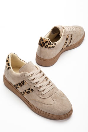 Kadın Kahve Süet Leopar Günlük Sneaker