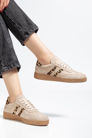 Kadın Kahve Süet Leopar Günlük Sneaker