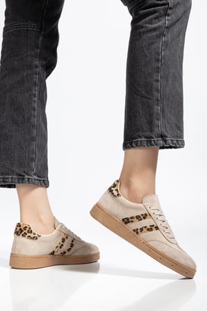 Kadın Kahve Süet Leopar Günlük Sneaker