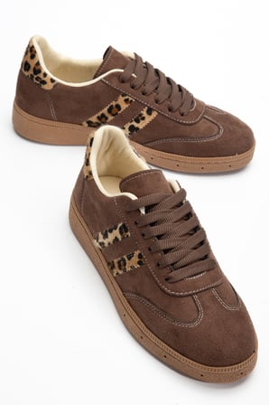 Kadın Kahve Süet Leopar Günlük Sneaker