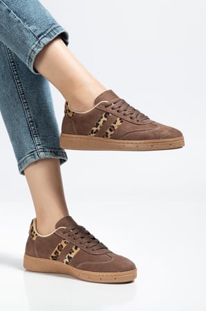 Kadın Kahve Süet Leopar Günlük Sneaker