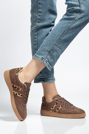 Kadın Kahve Süet Leopar Günlük Sneaker