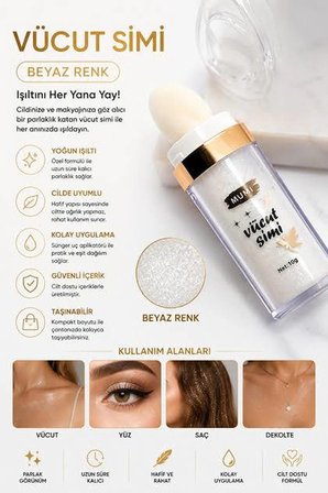 Mardinal Yüz Ve Vücut Için Uygun Silmi Gece Elbiselerine Uyumlu Sexy Simli Parlak Vücut Glitter Losyon Krem