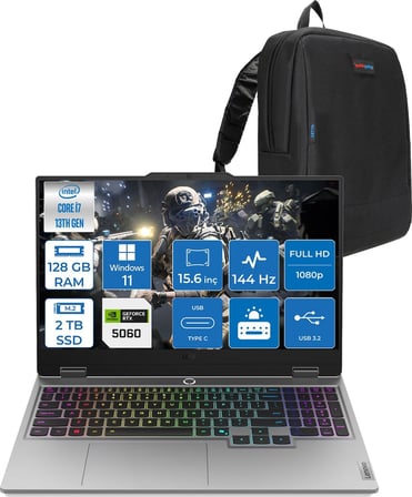 Lenovo Loq 15IRX10 Intel Core I7 13650HX 128GB Ddr5 2tb SSD RTX5060 8gb 100W Windows 11 Home 15.6" Fhd (1920X1080) IPS 300NITS 144Hz 100% Srgb Taşınabilir Bilgisayar 83JE00J5TRH45 + Zetta Çanta