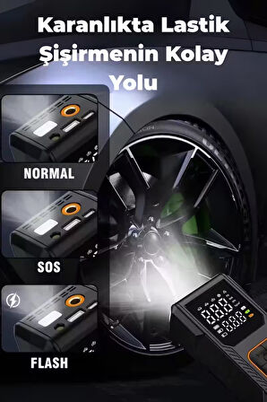  Dijital Göstergeli Led Işıklı Taşınabilir 4500mAh Araç Lastik Şişirme Hava Kompresörü