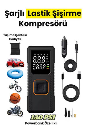  Dijital Göstergeli Led Işıklı Taşınabilir 4500mAh Araç Lastik Şişirme Hava Kompresörü