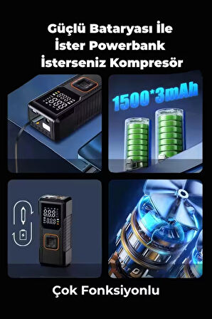  Dijital Göstergeli Led Işıklı Taşınabilir 4500mAh Araç Lastik Şişirme Hava Kompresörü