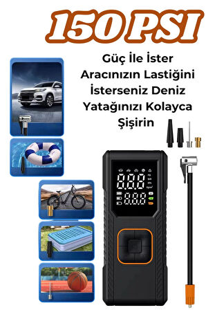  Dijital Göstergeli Led Işıklı Taşınabilir 4500mAh Araç Lastik Şişirme Hava Kompresörü