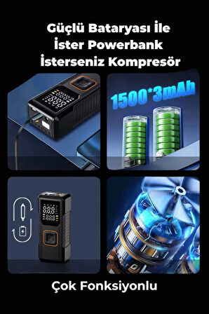  Dijital Göstergeli Led Işıklı Taşınabilir 4500mAh Araç Lastik Şişirme Hava Kompresörü