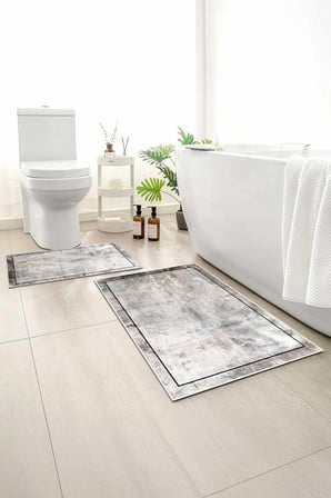 2 li Banyo Paspası, Yumuşak Banyo Halısı, Kaymaz Tabanlı, Yıkanabilir - 60x100 - 50 x60
