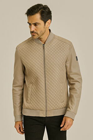 Regular Fit Baklava Desenli Erkek Mont Bej 4527 