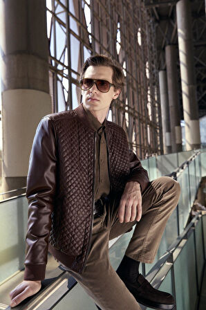 Regular Fit Baklava Desenli Erkek Mont Kahve 4527