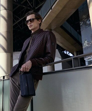 Regular Fit Baklava Desenli Erkek Mont Kahve 4527