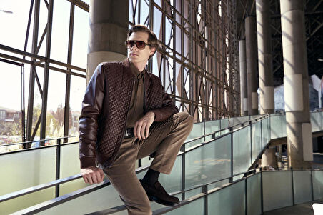 Regular Fit Baklava Desenli Erkek Mont Kahve 4527