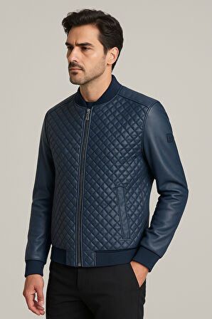 Regular Fit Baklava Desenli Erkek Mont Lacivert 4527