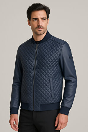 Regular Fit Baklava Desenli Erkek Mont Lacivert 4527