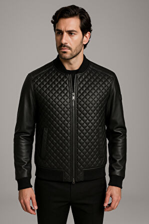 Regular Fit Baklava Desenli Erkek Mont Siyah 4527