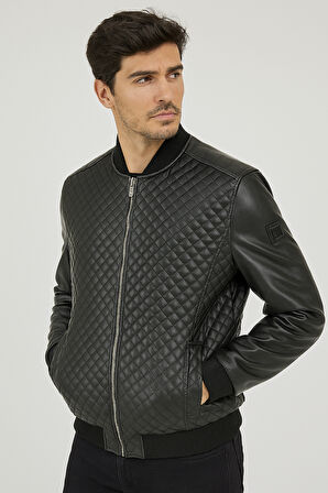 Regular Fit Baklava Desenli Erkek Mont Siyah 4527